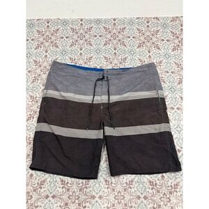 Mens Striped Board Shorts Grey Black Swim Trunks Size 42 Lace Up Pocket